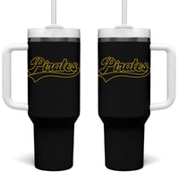 Vintage Pirates Tumbler With Handle Varsity Script Retro Sports Jersey Style Baseball Fans