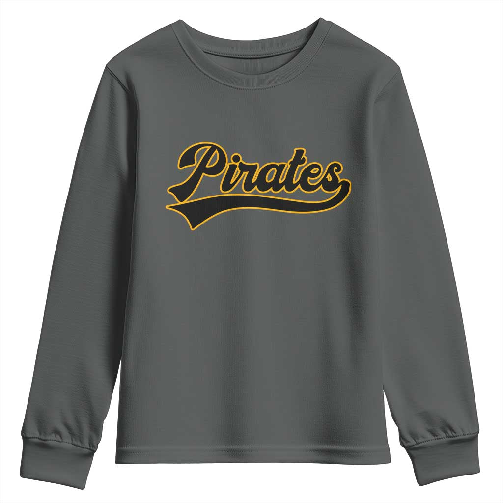Vintage Pirates Youth Sweatshirt Varsity Script Retro Sports Jersey Style Baseball Fans