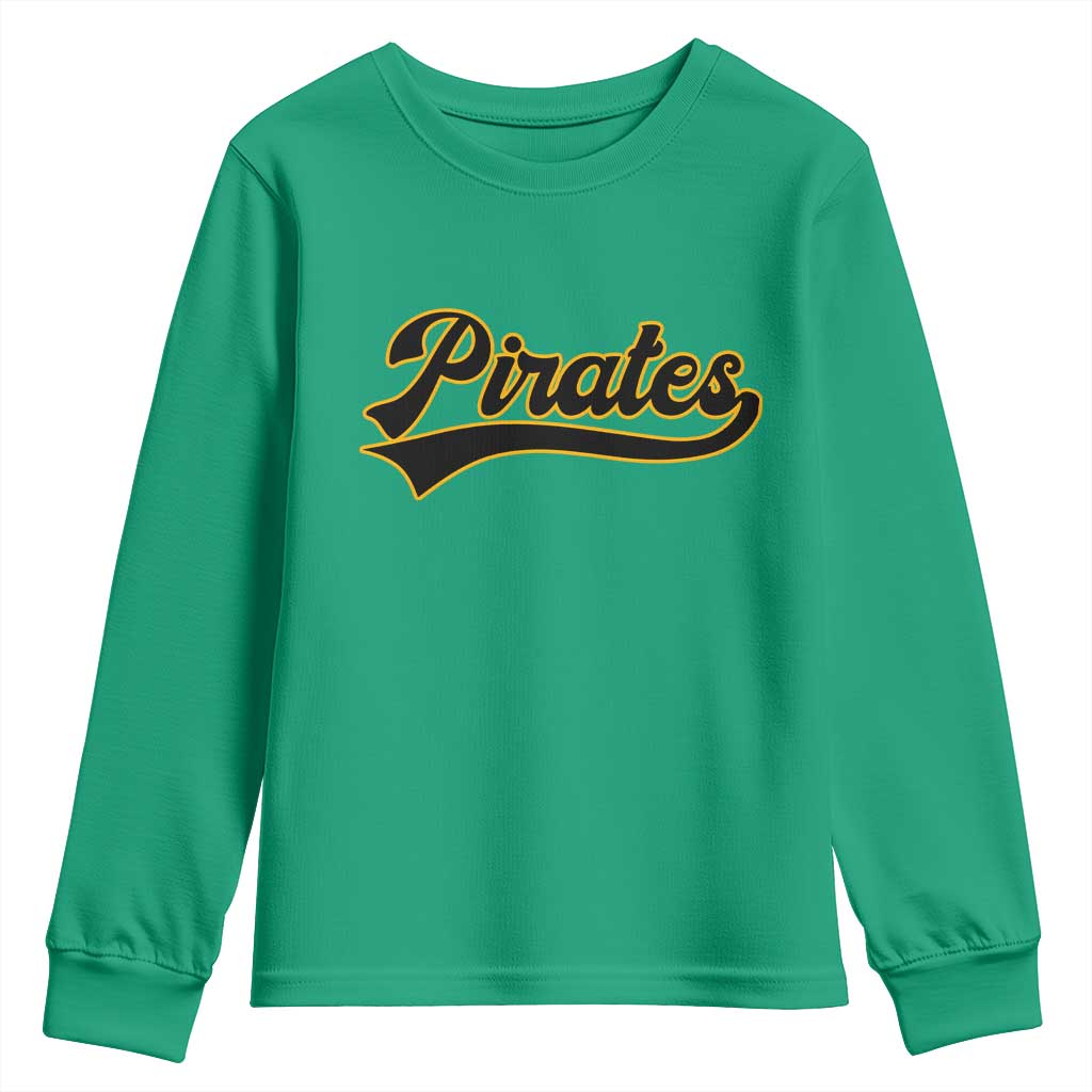 Vintage Pirates Youth Sweatshirt Varsity Script Retro Sports Jersey Style Baseball Fans