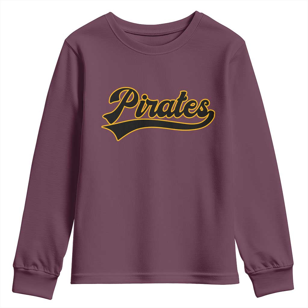 Vintage Pirates Youth Sweatshirt Varsity Script Retro Sports Jersey Style Baseball Fans