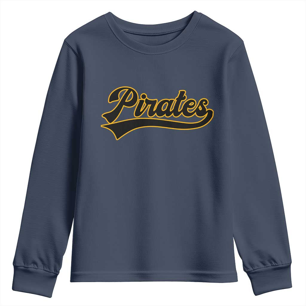 Vintage Pirates Youth Sweatshirt Varsity Script Retro Sports Jersey Style Baseball Fans