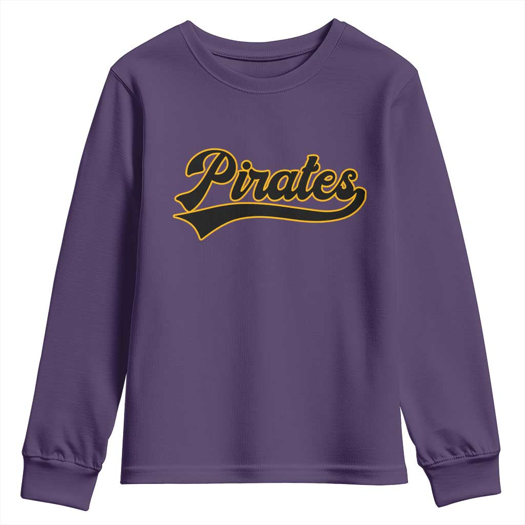 Vintage Pirates Youth Sweatshirt Varsity Script Retro Sports Jersey Style Baseball Fans