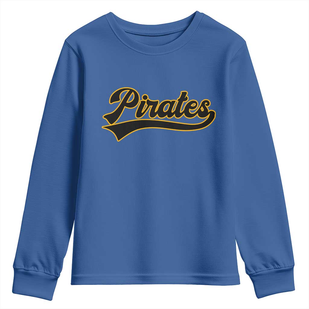 Vintage Pirates Youth Sweatshirt Varsity Script Retro Sports Jersey Style Baseball Fans