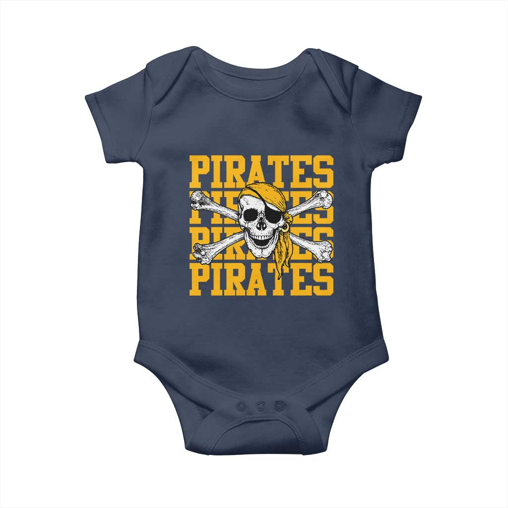 Retro Pirates Baby Onesie Vintage Retro Skull Crossbones Baseball Fans