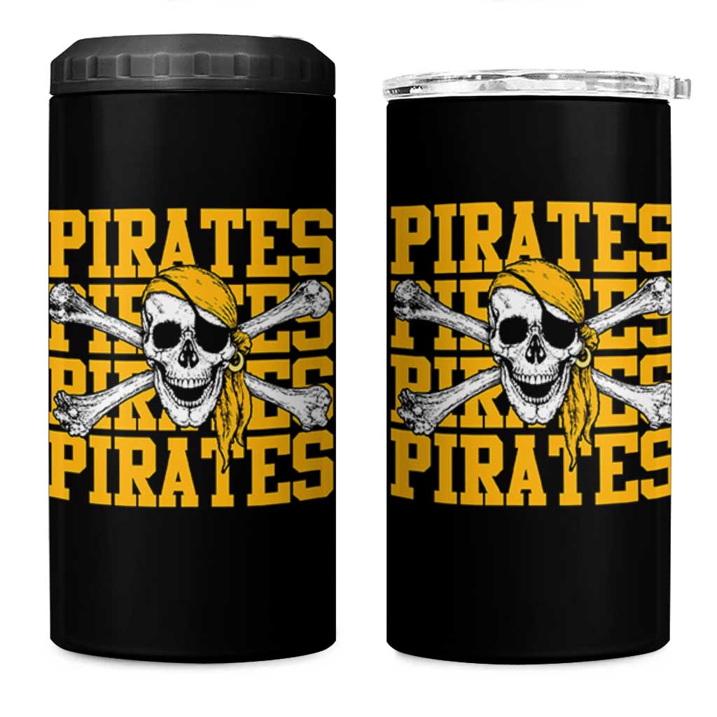 Retro Pirates 4 in 1 Can Cooler Tumbler Vintage Retro Skull Crossbones Baseball Fans