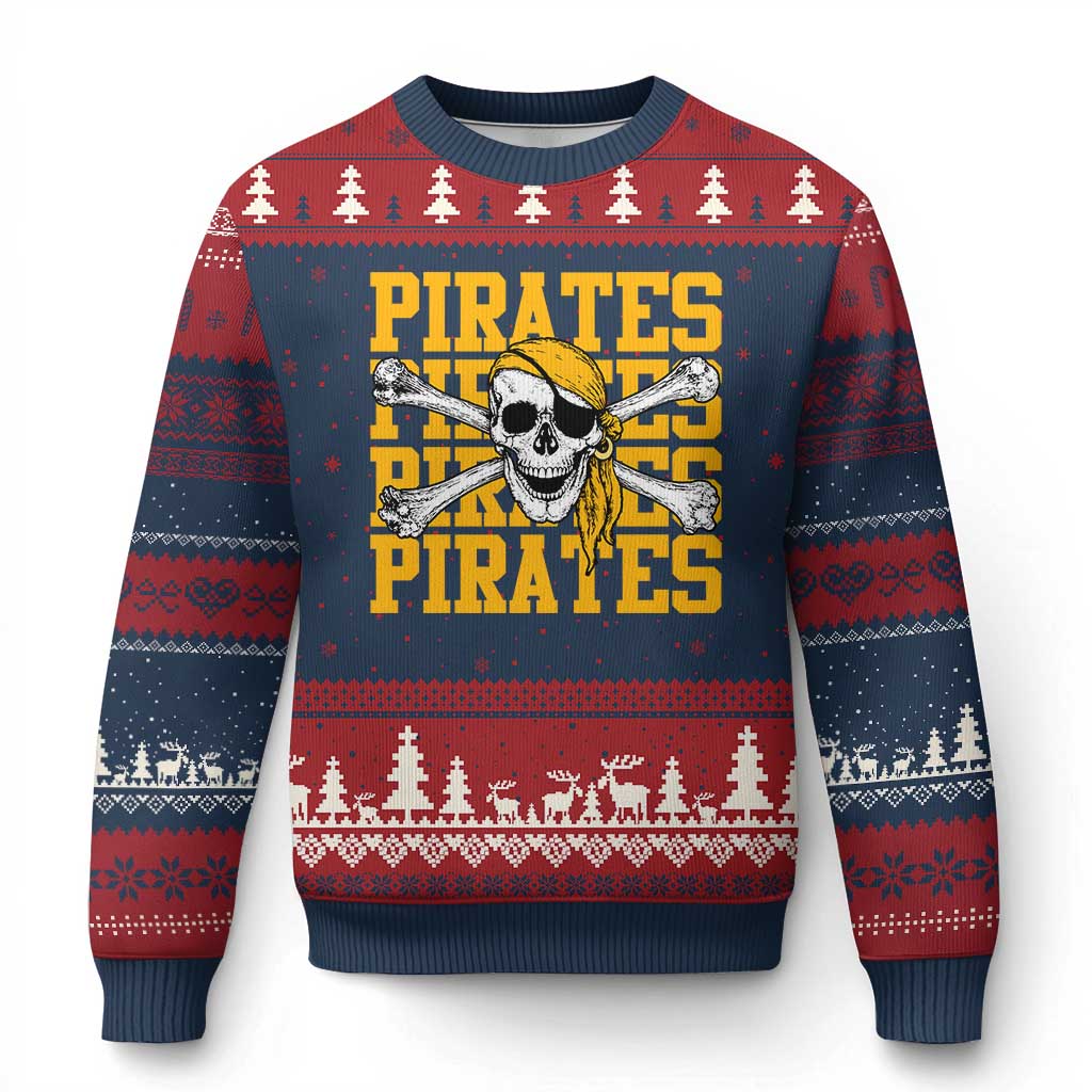 Retro Pirates Ugly Christmas Sweater Vintage Retro Skull Crossbones Baseball Fans