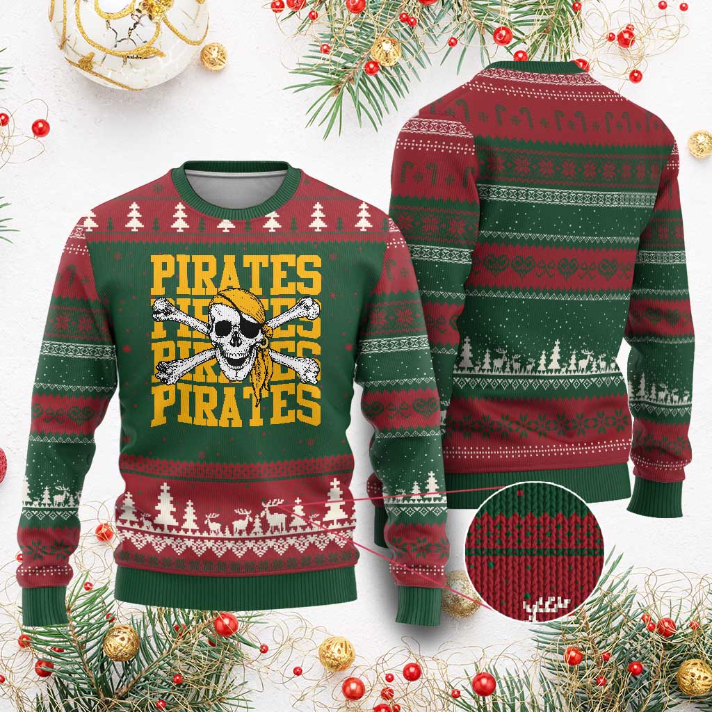 Retro Pirates Ugly Christmas Sweater Vintage Retro Skull Crossbones Baseball Fans