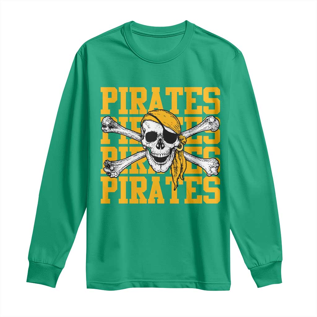 Retro Pirates Long Sleeve Shirt Vintage Retro Skull Crossbones Baseball Fans