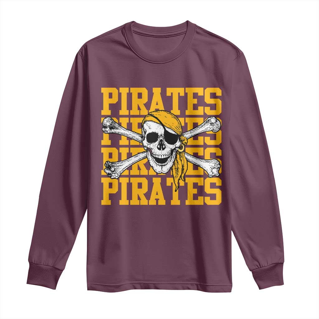 Retro Pirates Long Sleeve Shirt Vintage Retro Skull Crossbones Baseball Fans