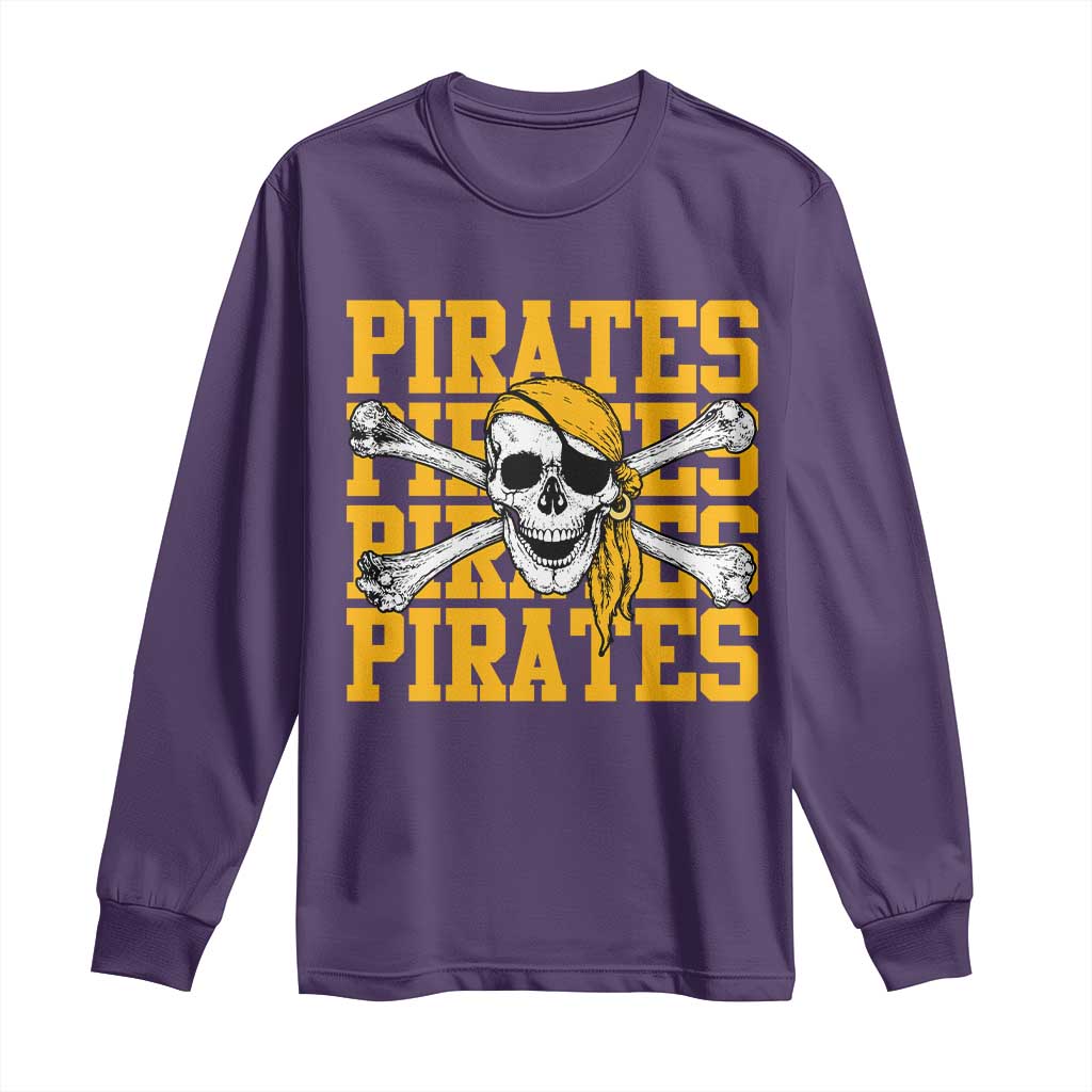 Retro Pirates Long Sleeve Shirt Vintage Retro Skull Crossbones Baseball Fans