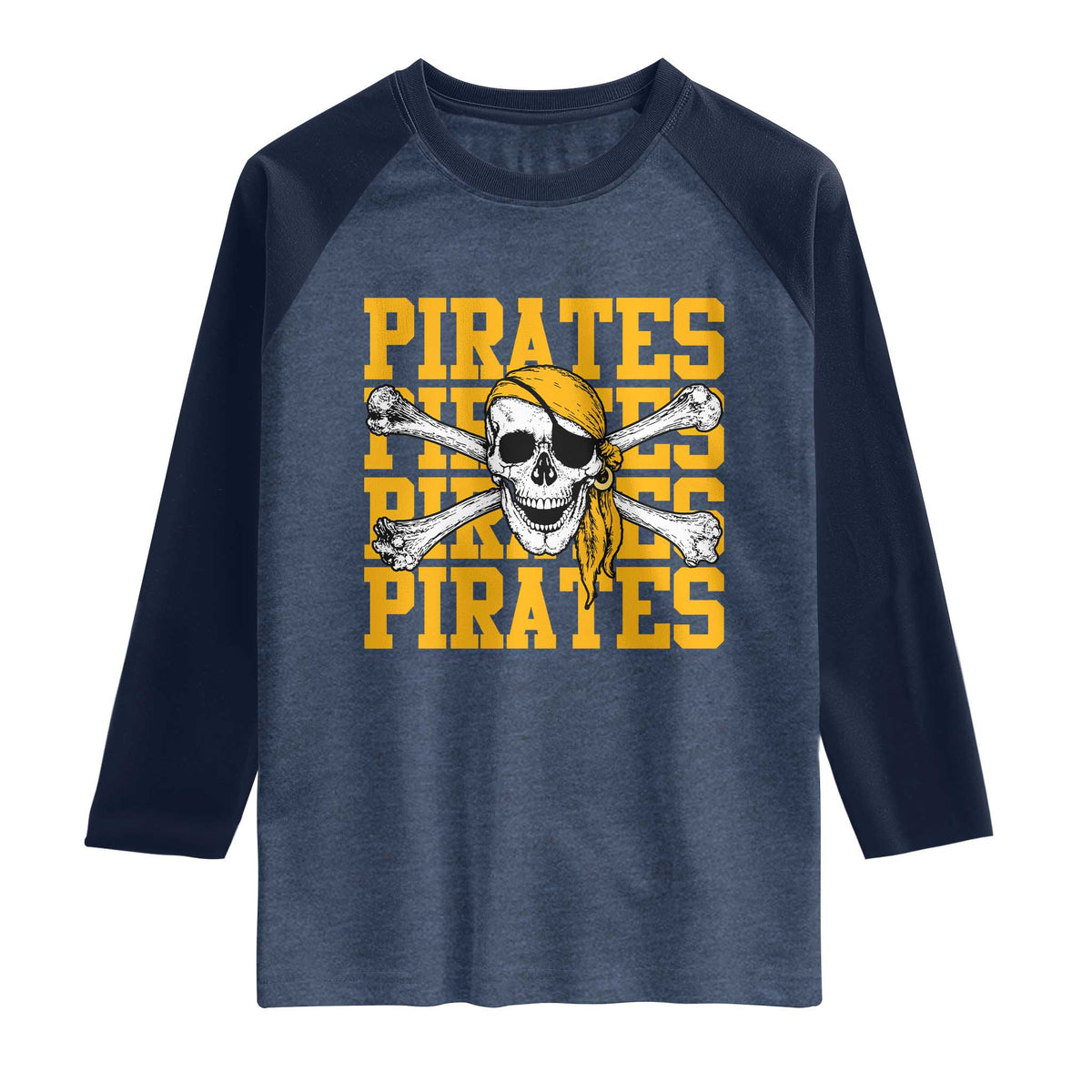 Retro Pirates Raglan Shirt Vintage Retro Skull Crossbones Baseball Fans