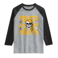 Retro Pirates Raglan Shirt Vintage Retro Skull Crossbones Baseball Fans