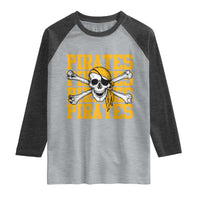 Retro Pirates Raglan Shirt Vintage Retro Skull Crossbones Baseball Fans