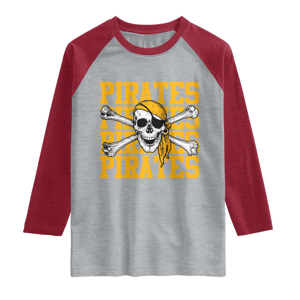 Retro Pirates Raglan Shirt Vintage Retro Skull Crossbones Baseball Fans
