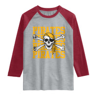 Retro Pirates Raglan Shirt Vintage Retro Skull Crossbones Baseball Fans