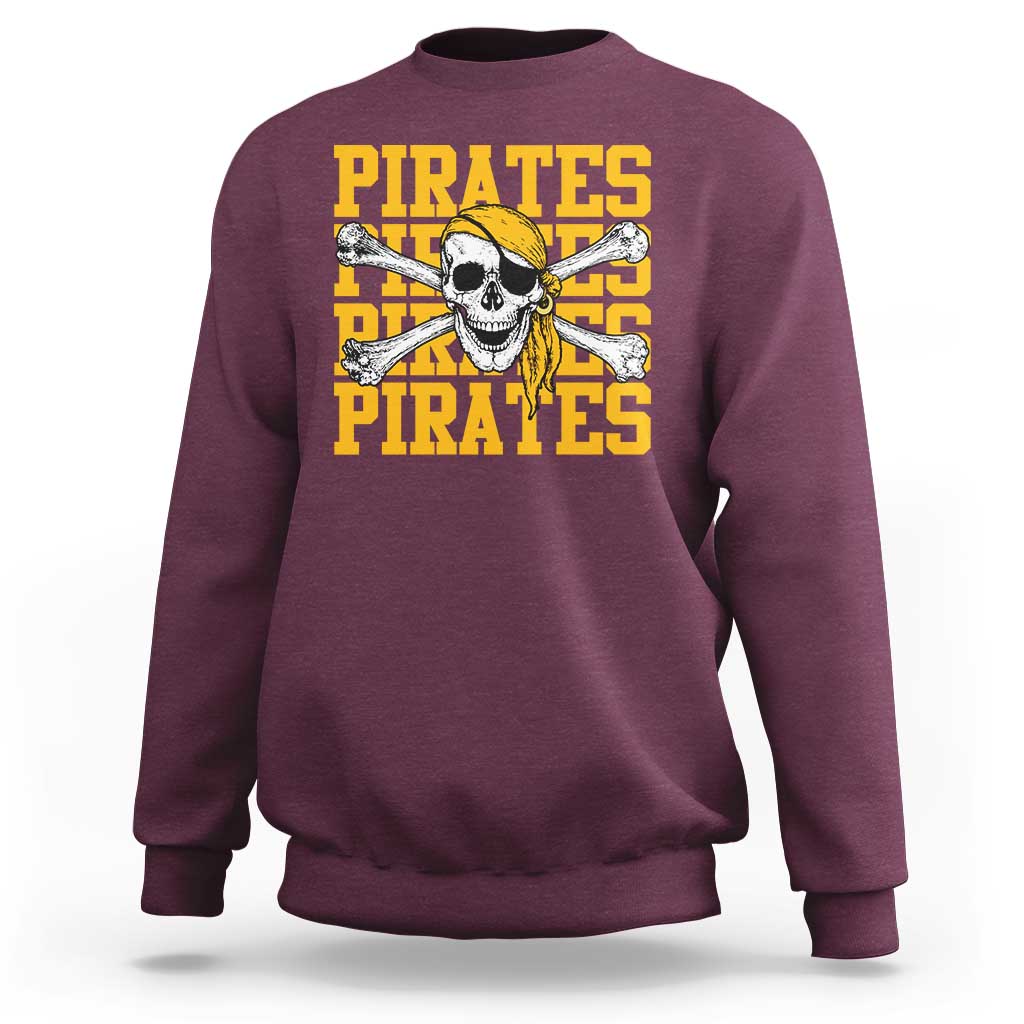 Retro Pirates Sweatshirt Vintage Retro Skull Crossbones Baseball Fans