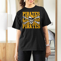 Retro Pirates T Shirt For Women Vintage Retro Skull Crossbones Baseball Fans