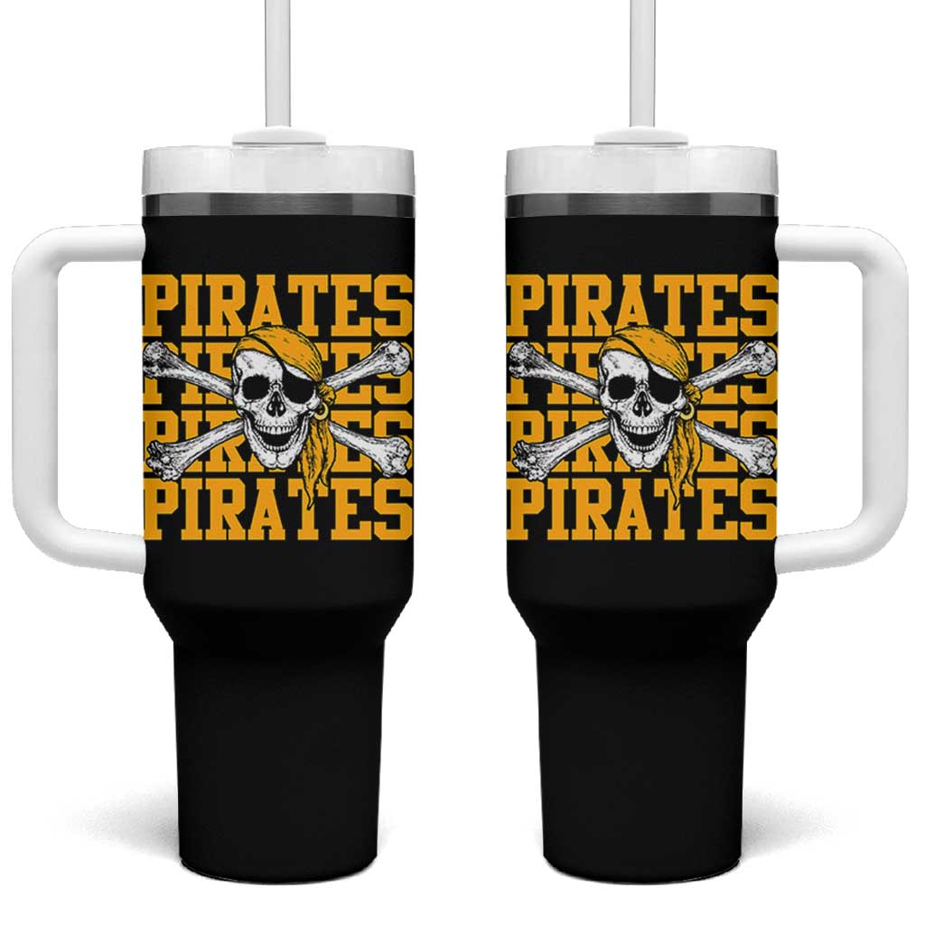 Retro Pirates Tumbler With Handle Vintage Retro Skull Crossbones Baseball Fans