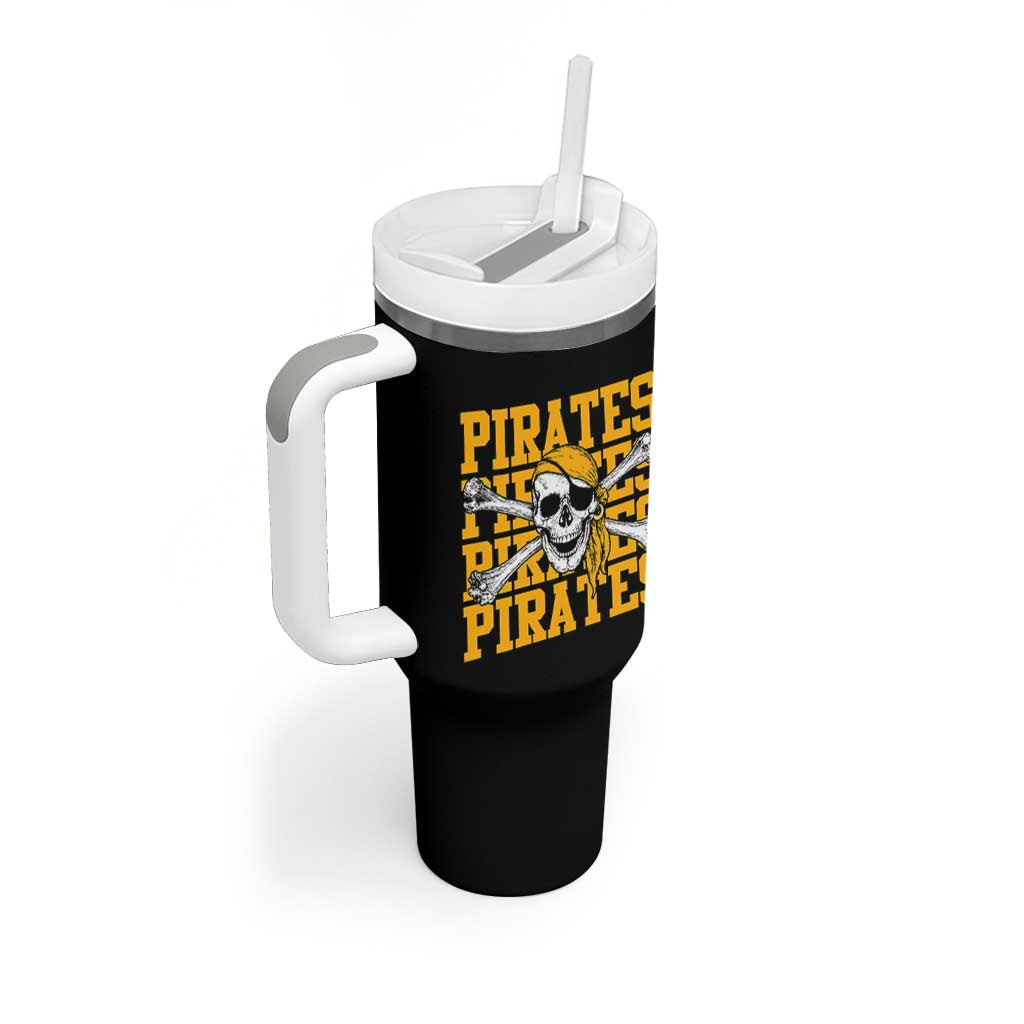 Retro Pirates Tumbler With Handle Vintage Retro Skull Crossbones Baseball Fans
