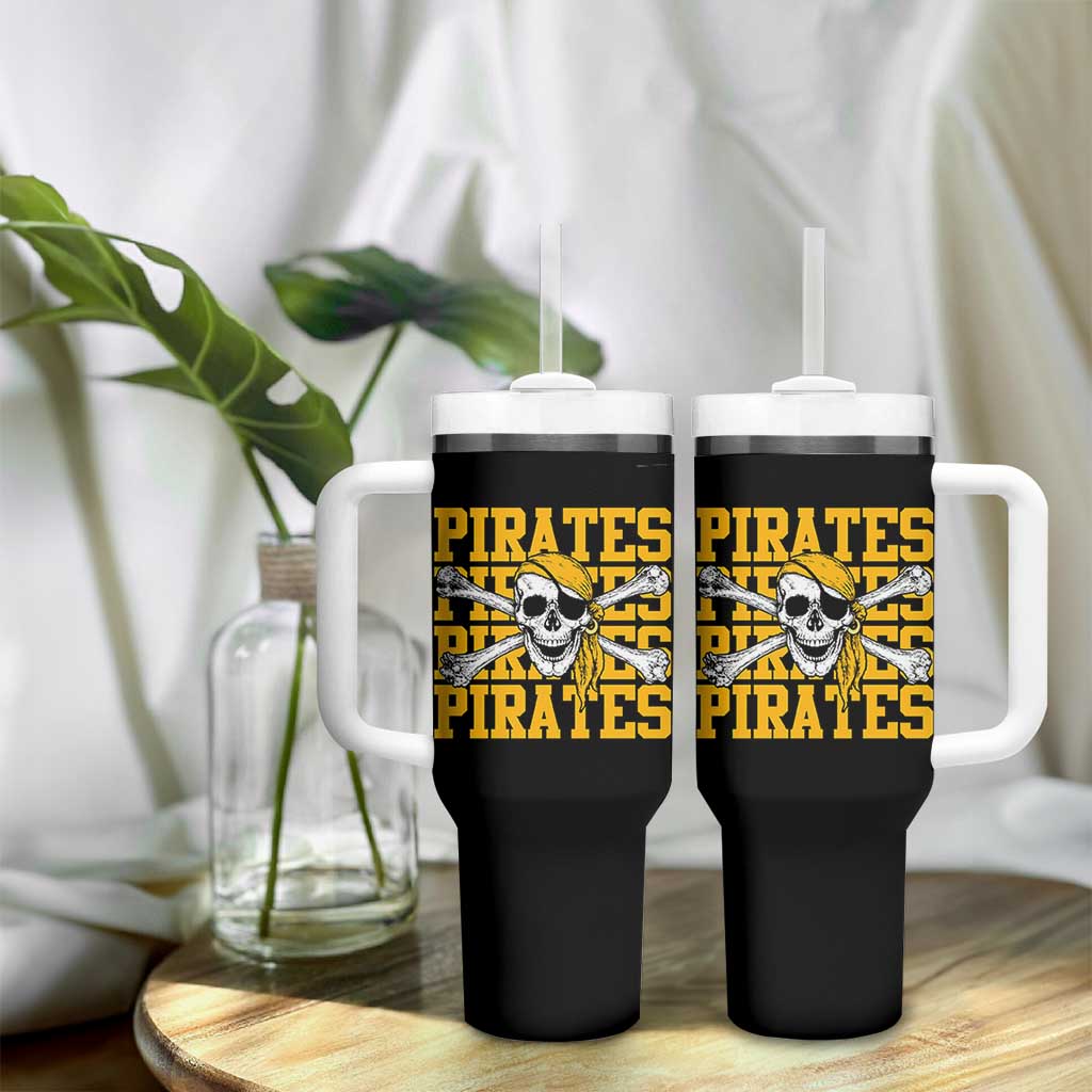 Retro Pirates Tumbler With Handle Vintage Retro Skull Crossbones Baseball Fans