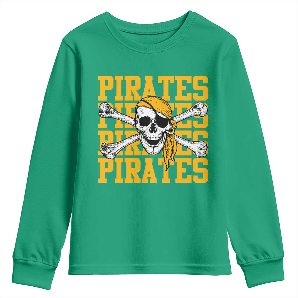 Retro Pirates Youth Sweatshirt Vintage Retro Skull Crossbones Baseball Fans