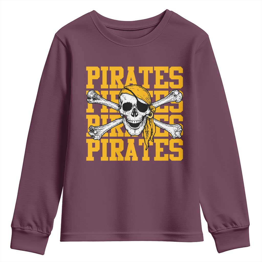 Retro Pirates Youth Sweatshirt Vintage Retro Skull Crossbones Baseball Fans