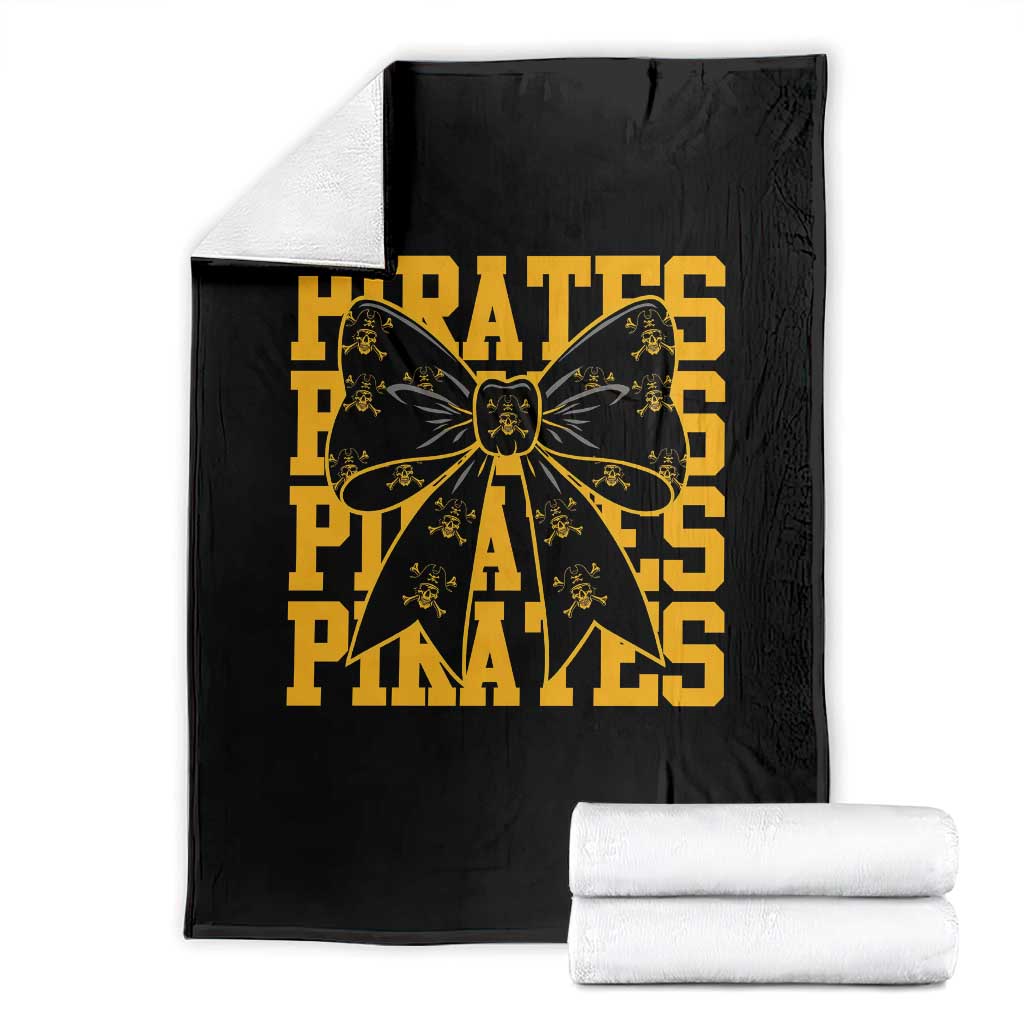 Pirates Coquette Bow Throw Blanket Retro Sports Style Pirate Skull