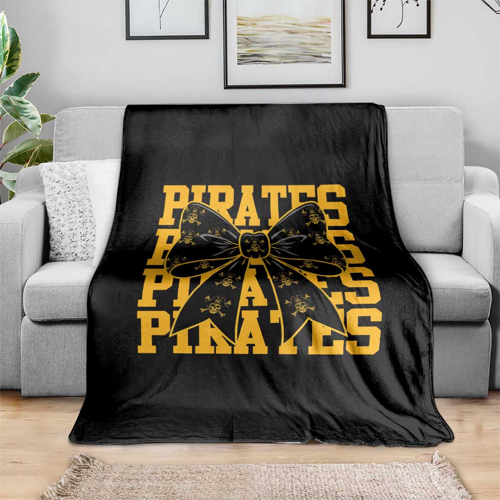 Pirates Coquette Bow Throw Blanket Retro Sports Style Pirate Skull