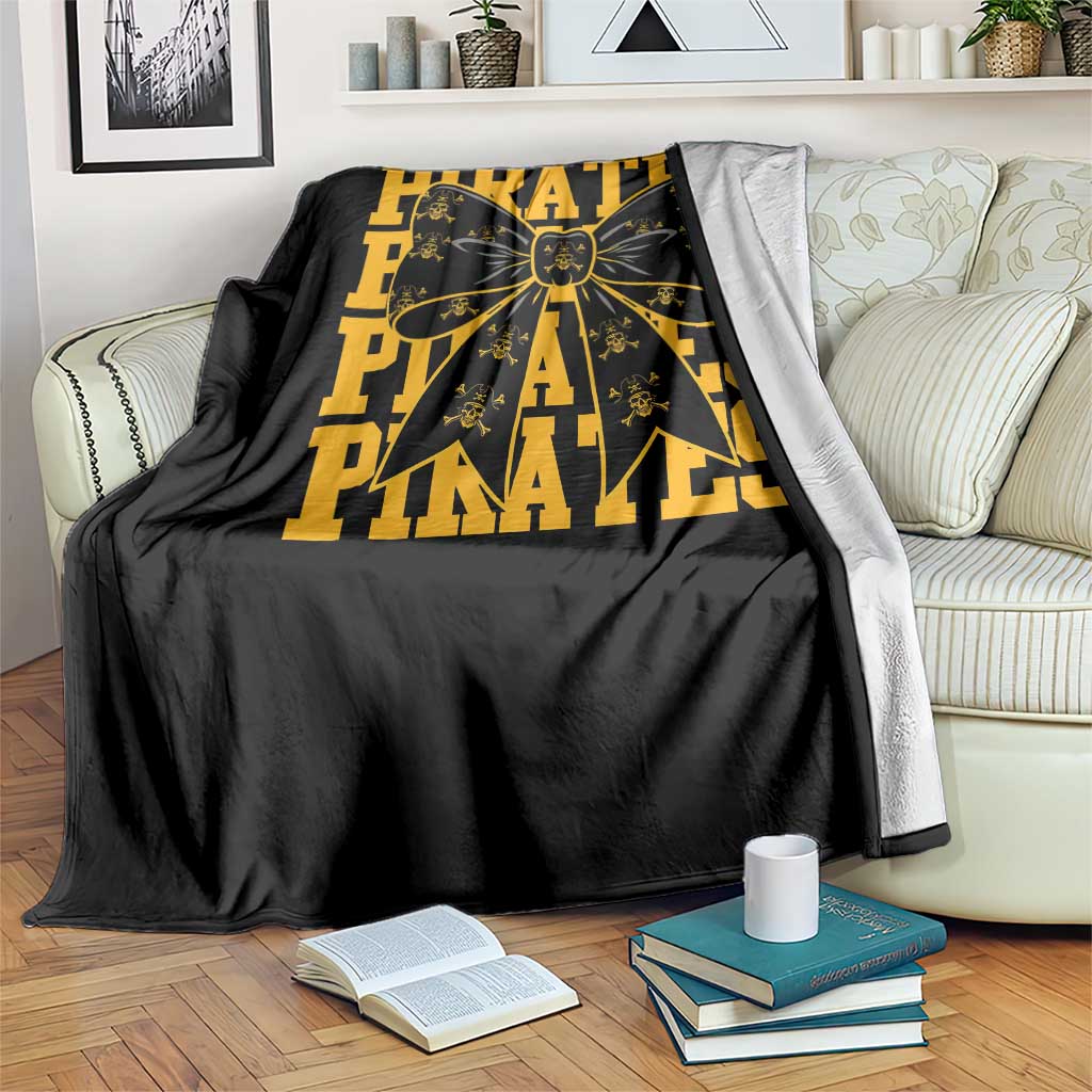 Pirates Coquette Bow Throw Blanket Retro Sports Style Pirate Skull