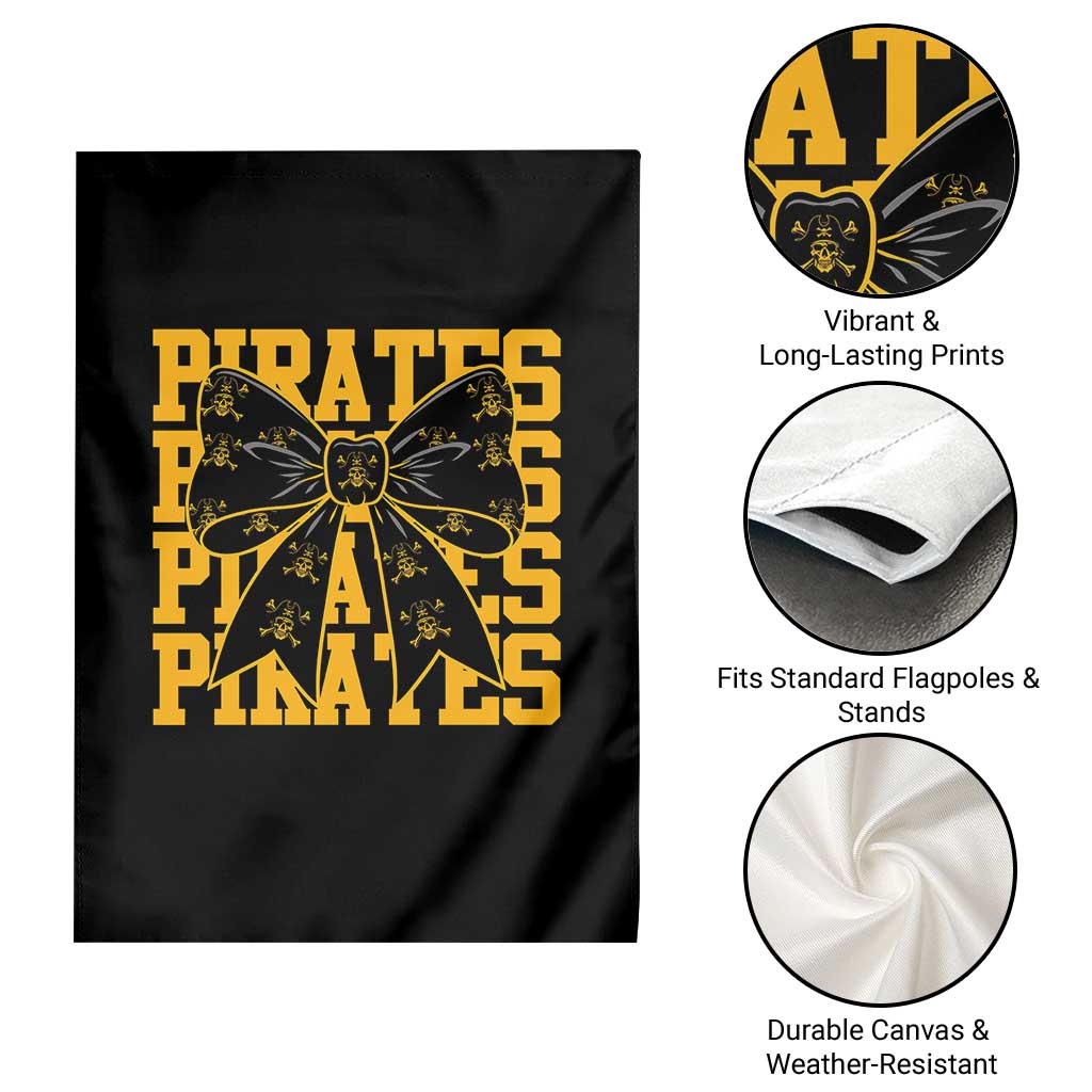 Pirates Coquette Bow Garden Flag Retro Sports Style Pirate Skull