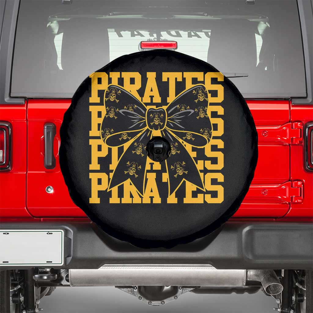 Pirates Coquette Bow Spare Tire Cover Retro Sports Style Pirate Skull