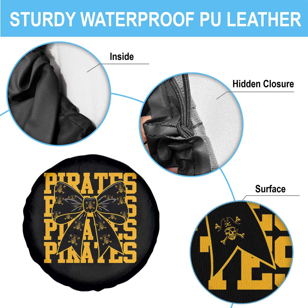 Pirates Coquette Bow Spare Tire Cover Retro Sports Style Pirate Skull