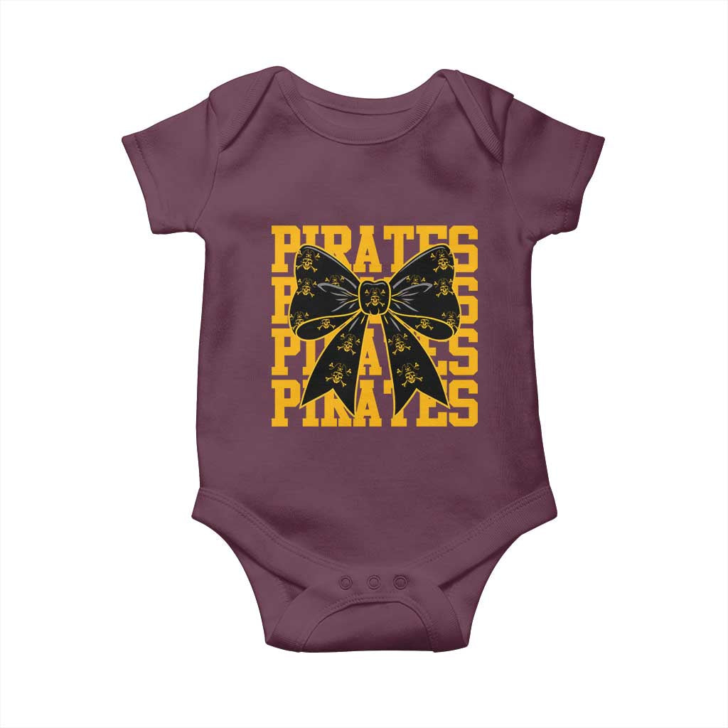 Pirates Coquette Bow Baby Onesie Retro Sports Style Pirate Skull