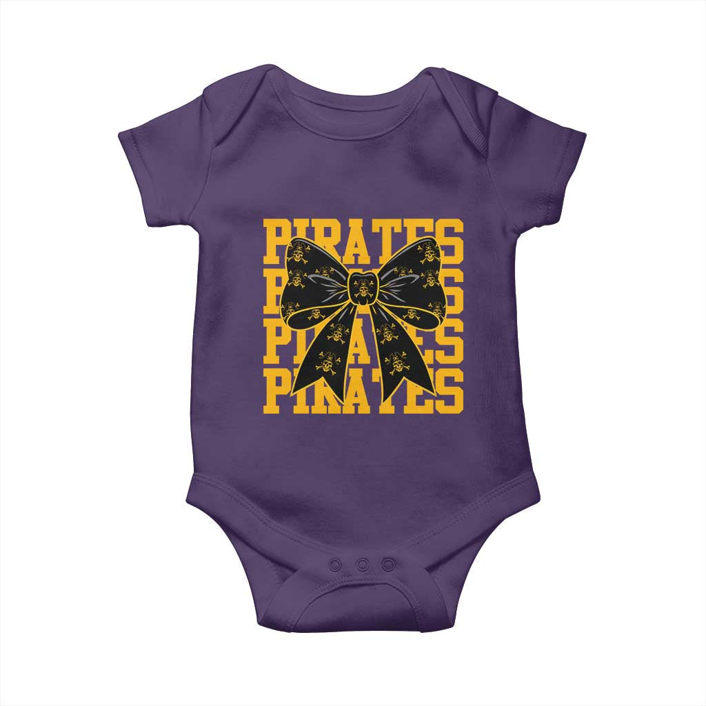 Pirates Coquette Bow Baby Onesie Retro Sports Style Pirate Skull