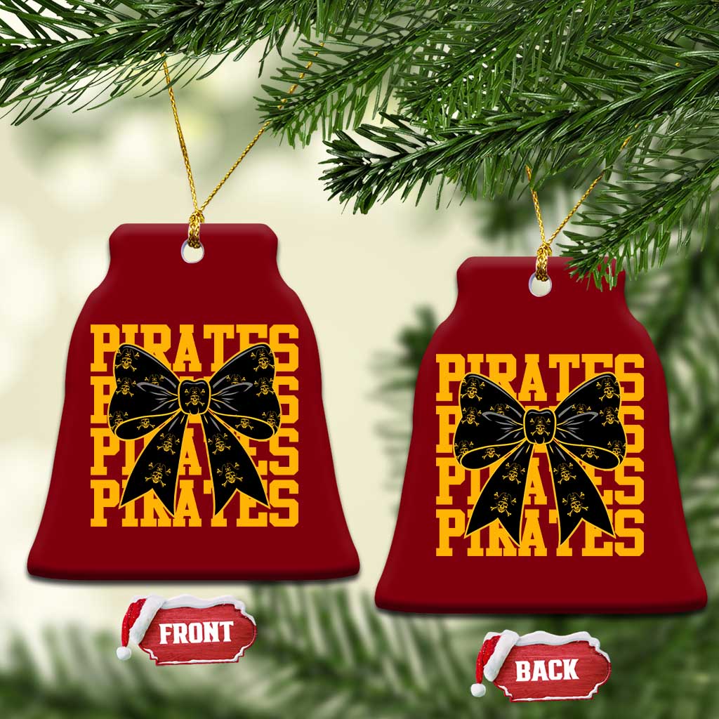Pirates Coquette Bow Ceramic Ornament Retro Sports Style Pirate Skull