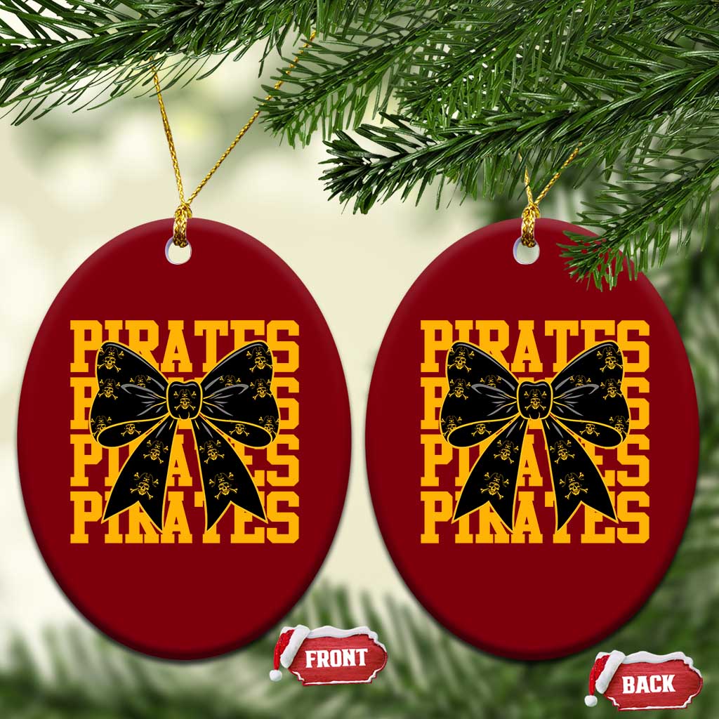 Pirates Coquette Bow Ceramic Ornament Retro Sports Style Pirate Skull