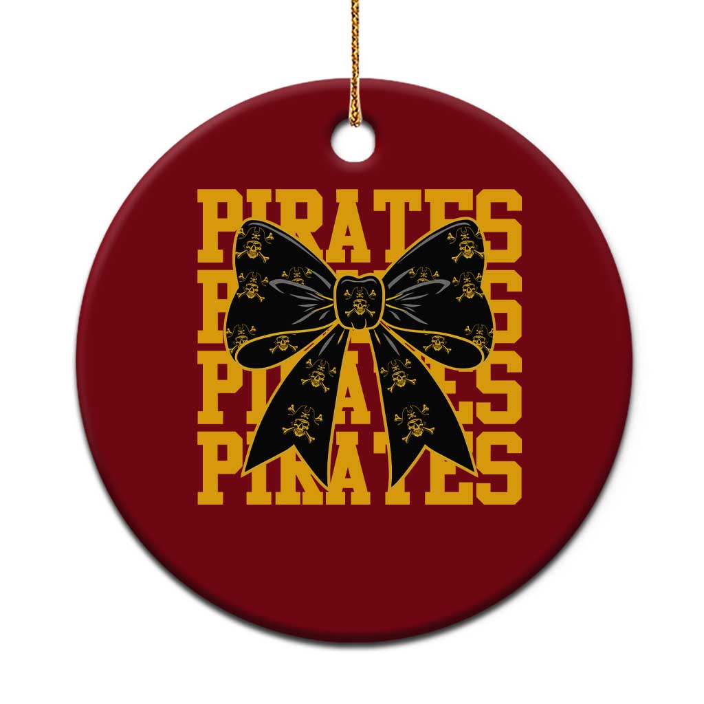 Pirates Coquette Bow Ceramic Ornament Retro Sports Style Pirate Skull