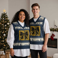 Pirates Coquette Bow V-Neck Knit Sweater Vest Retro Sports Style Pirate Skull