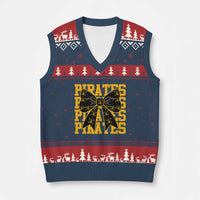 Pirates Coquette Bow V-Neck Knit Sweater Vest Retro Sports Style Pirate Skull