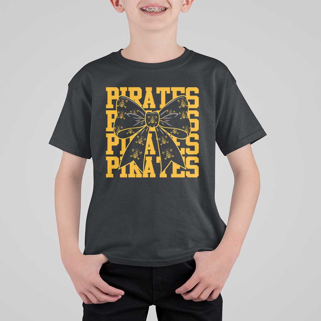 Pirates Coquette Bow T Shirt For Kid Retro Sports Style Pirate Skull