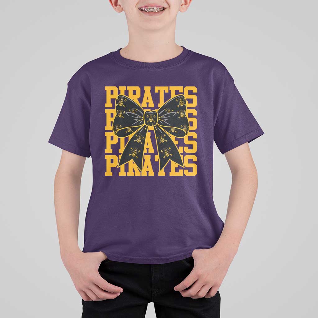 Pirates Coquette Bow T Shirt For Kid Retro Sports Style Pirate Skull
