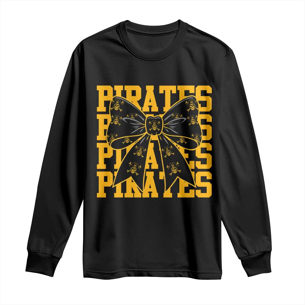 Pirates Coquette Bow Long Sleeve Shirt Retro Sports Style Pirate Skull