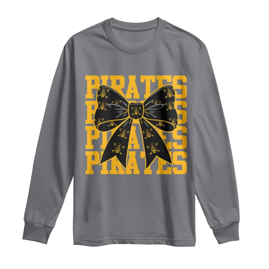Pirates Coquette Bow Long Sleeve Shirt Retro Sports Style Pirate Skull