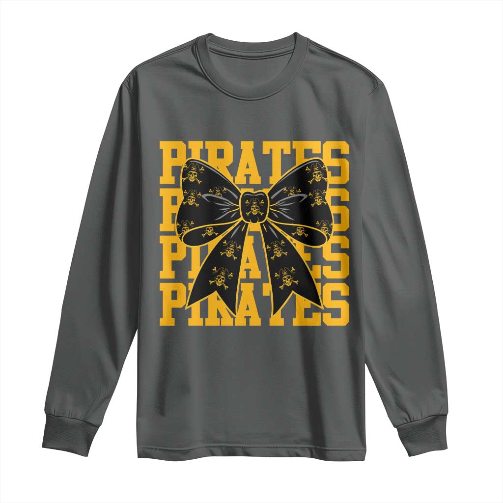 Pirates Coquette Bow Long Sleeve Shirt Retro Sports Style Pirate Skull