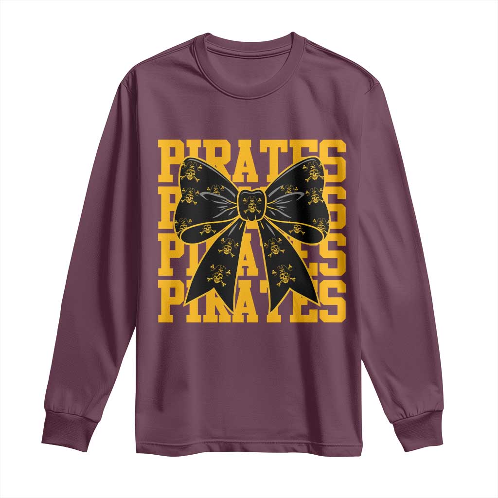 Pirates Coquette Bow Long Sleeve Shirt Retro Sports Style Pirate Skull