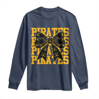 Pirates Coquette Bow Long Sleeve Shirt Retro Sports Style Pirate Skull
