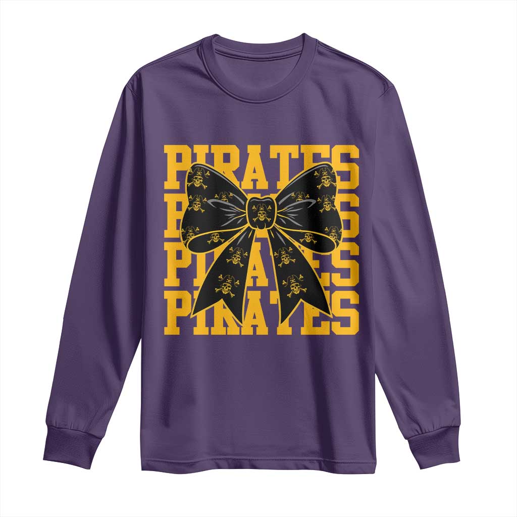 Pirates Coquette Bow Long Sleeve Shirt Retro Sports Style Pirate Skull