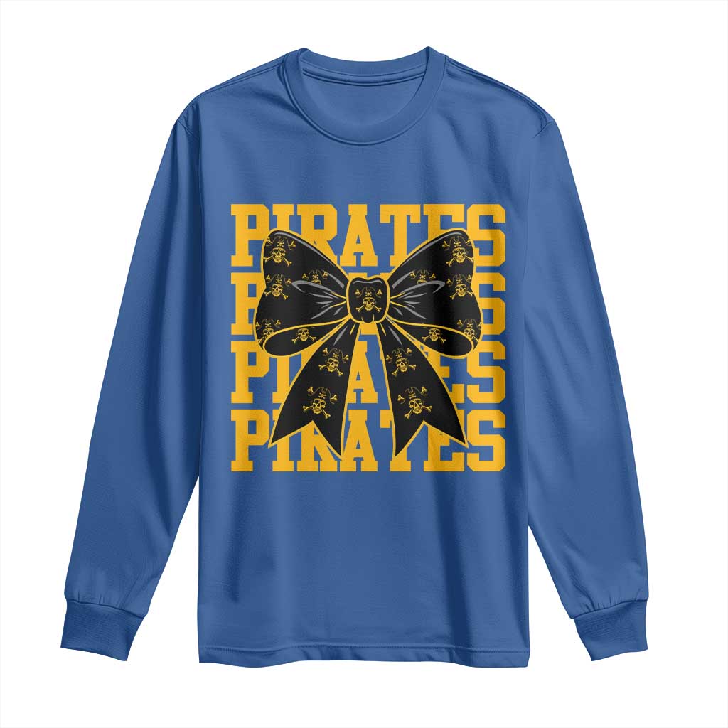 Pirates Coquette Bow Long Sleeve Shirt Retro Sports Style Pirate Skull