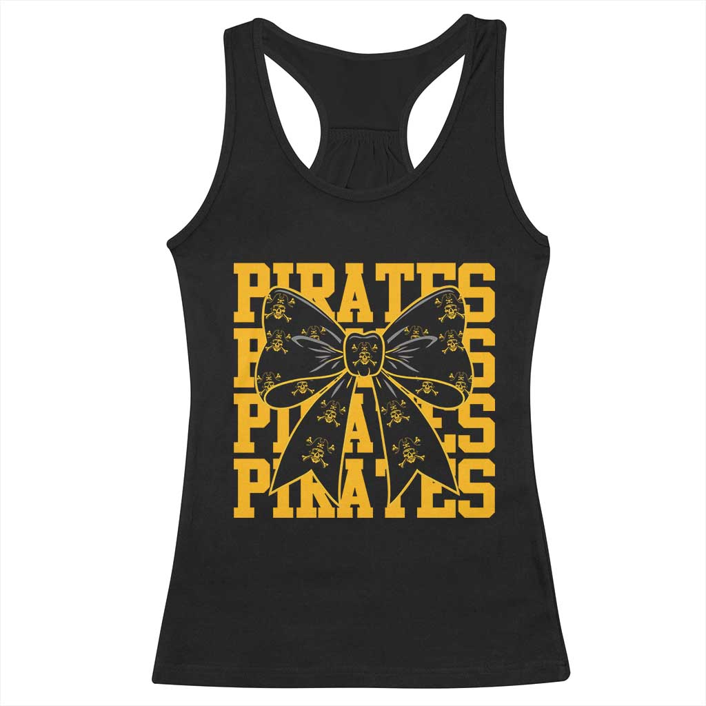 Pirates Coquette Bow Racerback Tank Top Retro Sports Style Pirate Skull