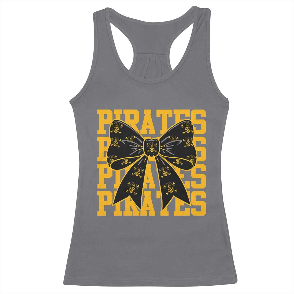 Pirates Coquette Bow Racerback Tank Top Retro Sports Style Pirate Skull